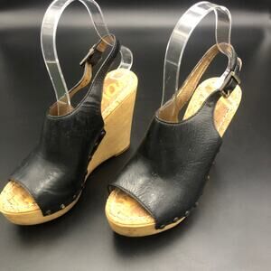 Sam Edelman Black Leather Wedges, Women's Size 6M/EUR 36